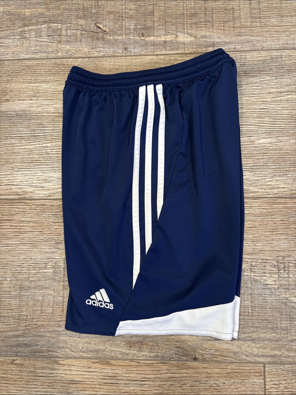 Boys adidas soccer shorts, size YM, navy/white